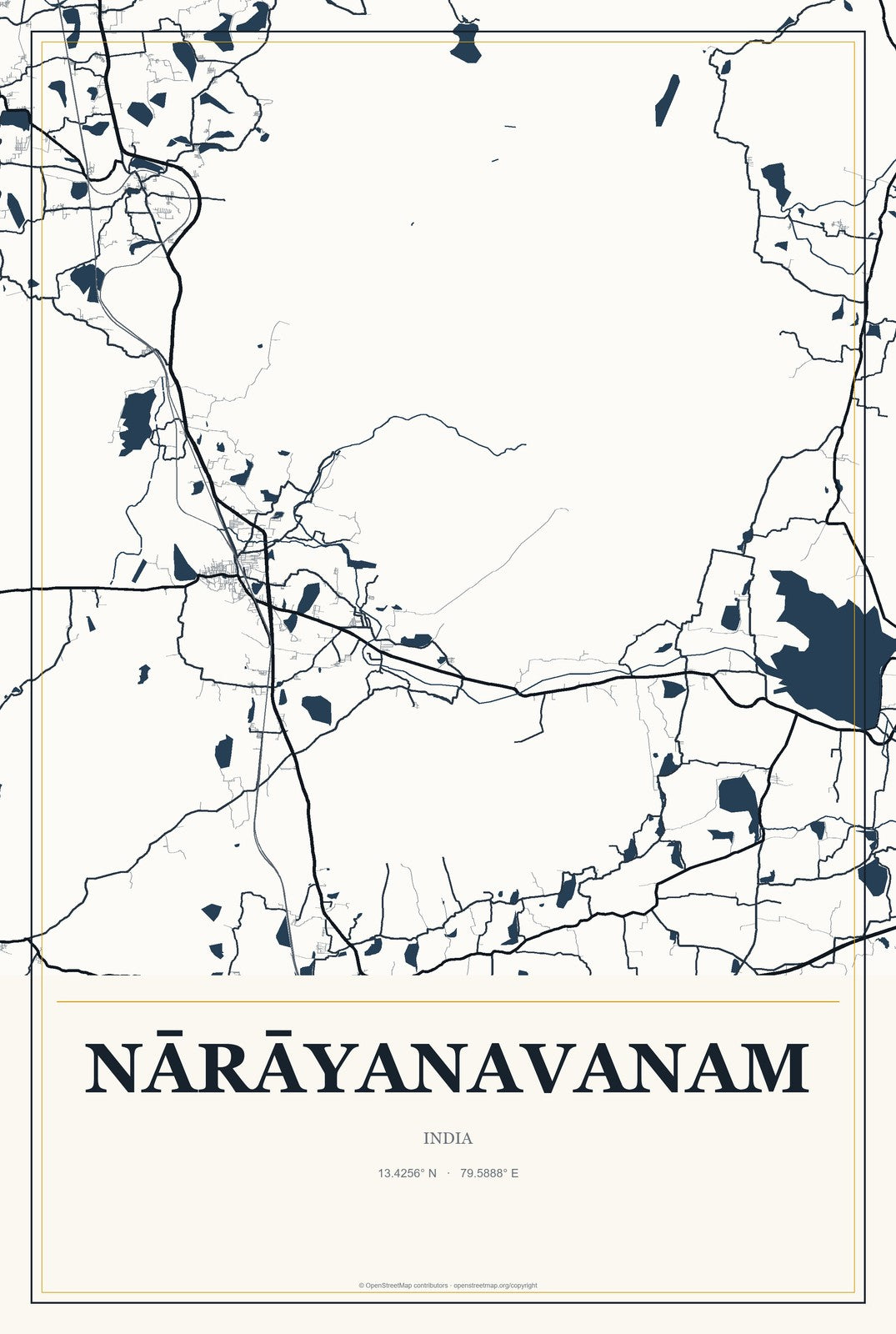 Nārāyanavanam, India City Map Aluminum Sign in Citrine Modern style