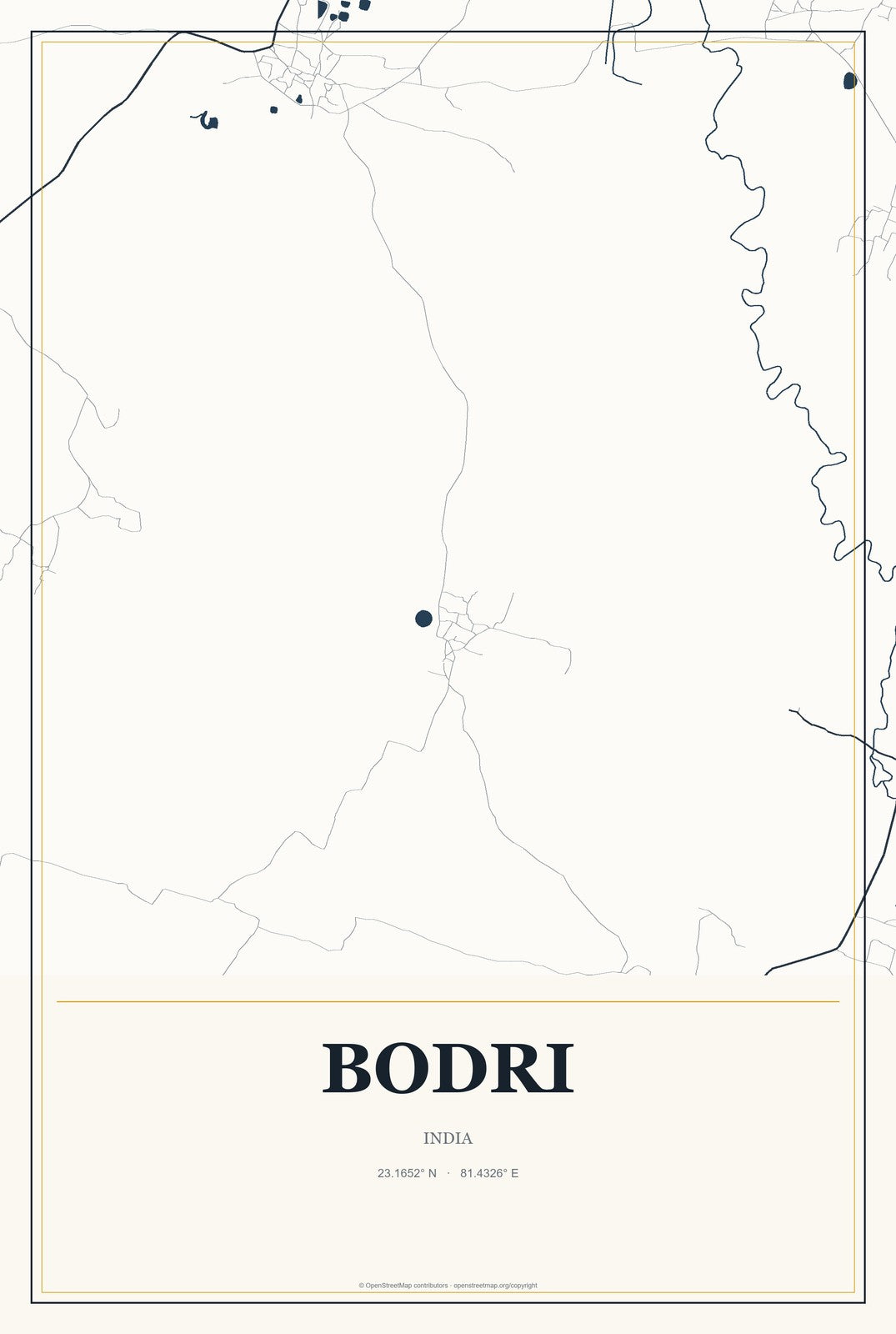 Bodri, India City Map Aluminum Sign in Citrine Modern style
