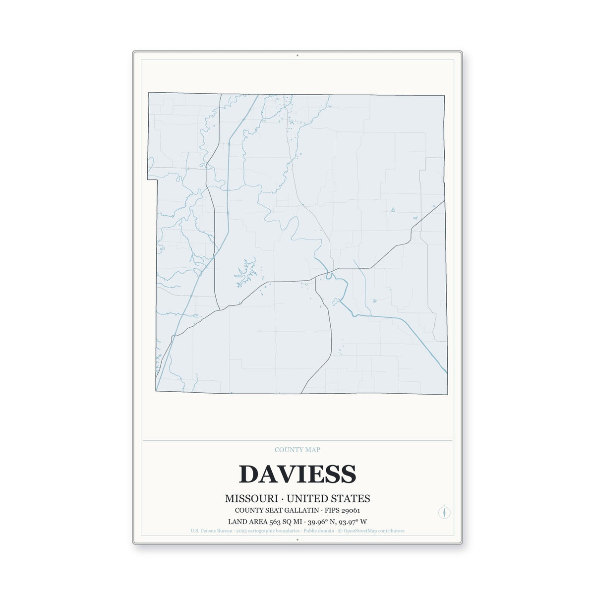 Daviess County, Missouri Map Aluminum Sign in Gallery Air style
