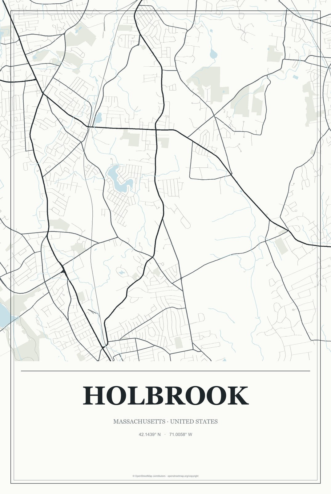 Holbrook, Massachusetts City Map Aluminum Sign in Gallery Air style