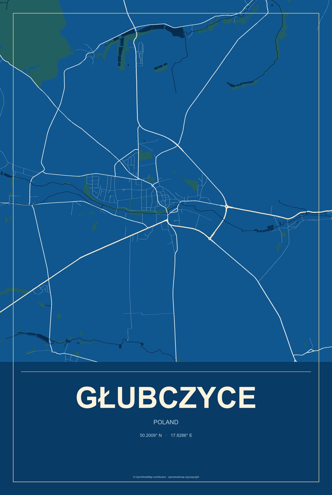 Głubczyce, Poland City Map Aluminum Sign in Harbor Cobalt style