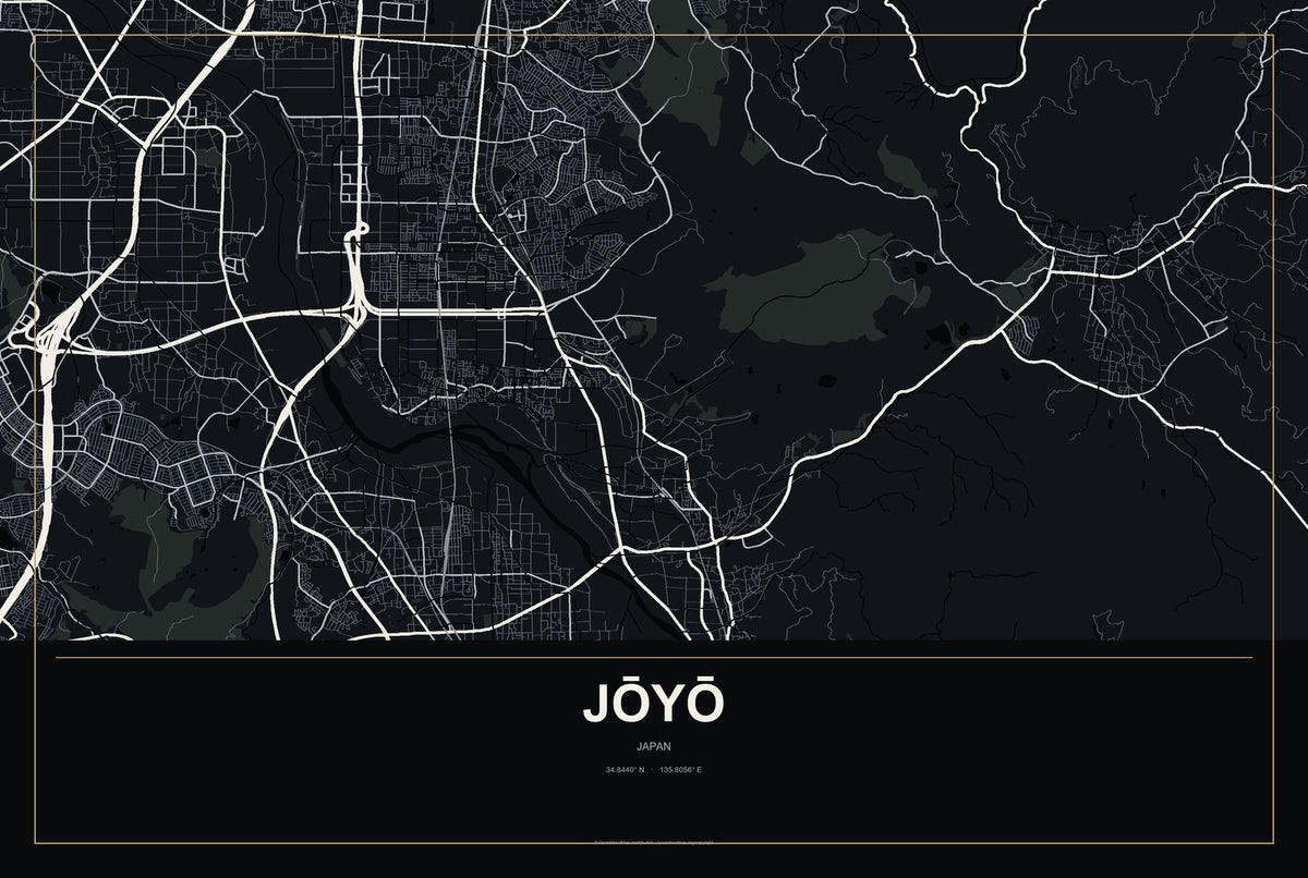 Jōyō, Japan City Map Aluminum Sign in Metropolitan Noir style