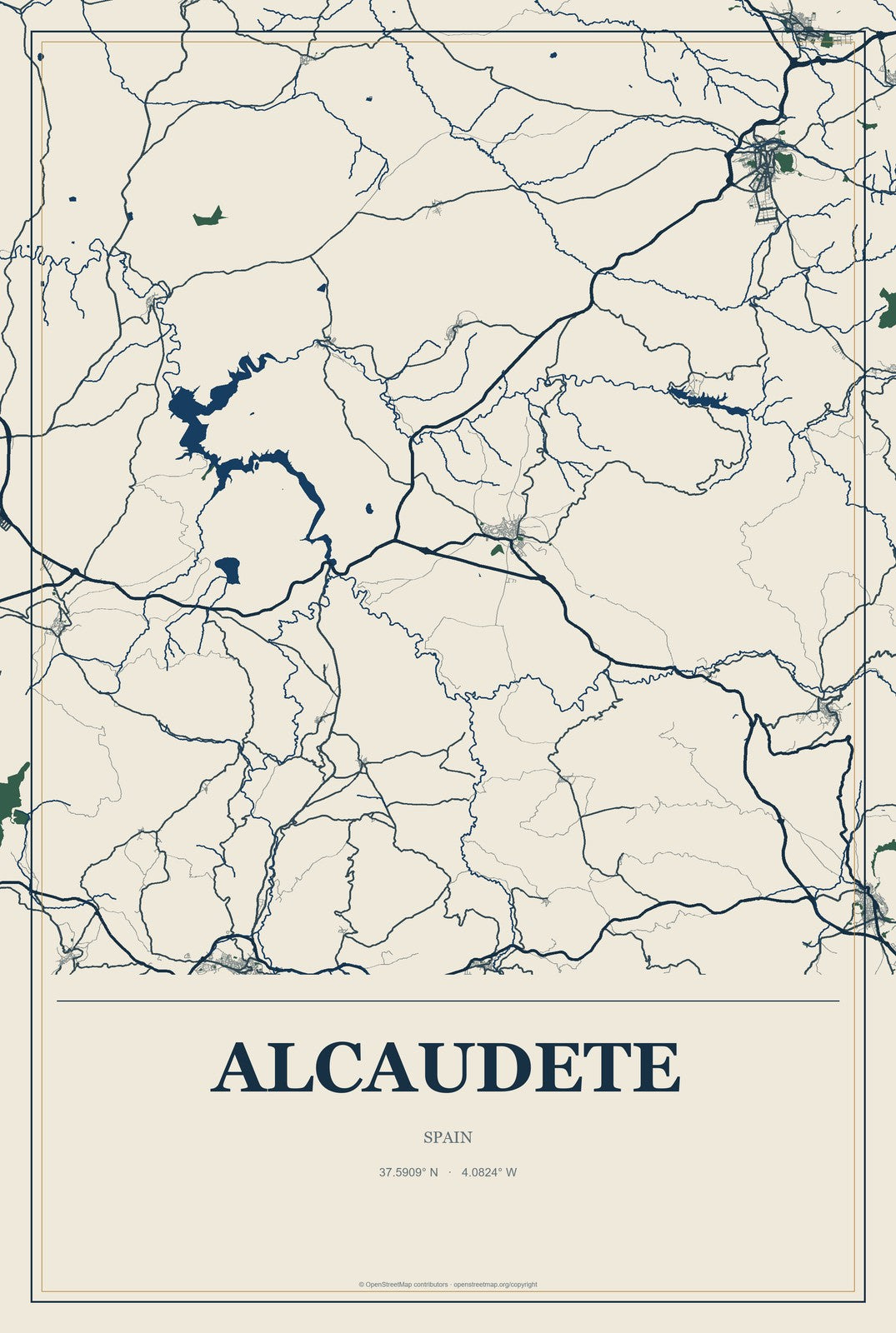 Alcaudete, Spain City Map Aluminum Sign in Coastal Cutout style