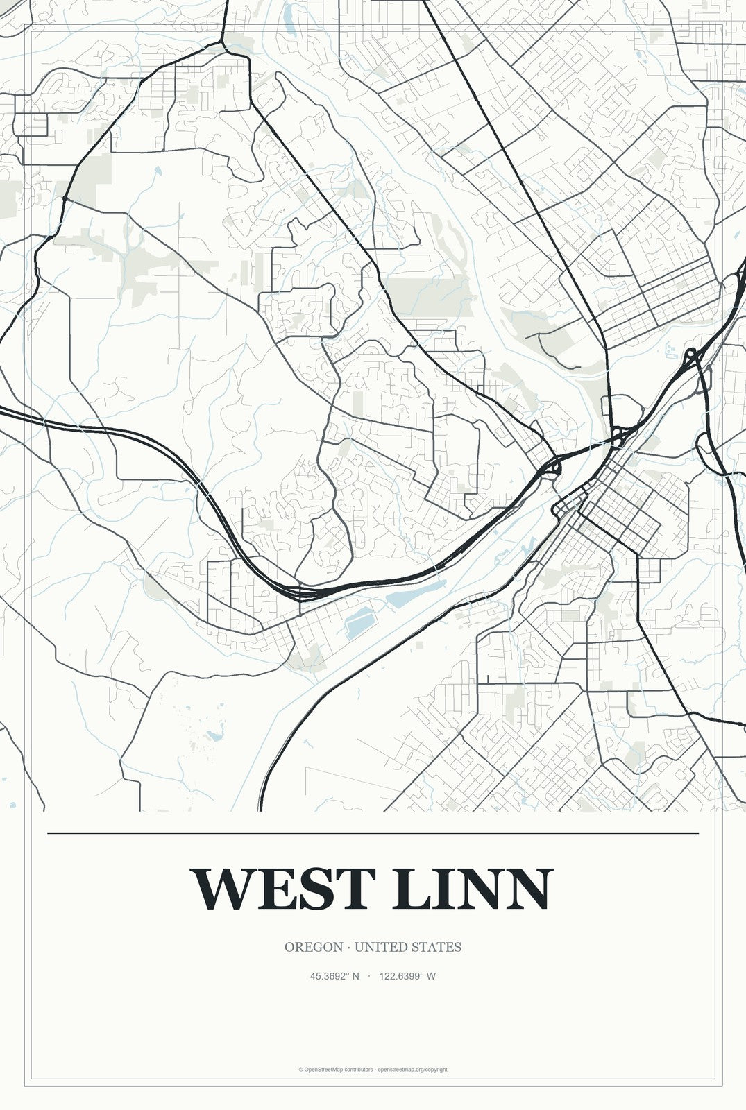West Linn, Oregon City Map Aluminum Sign in Gallery Air style