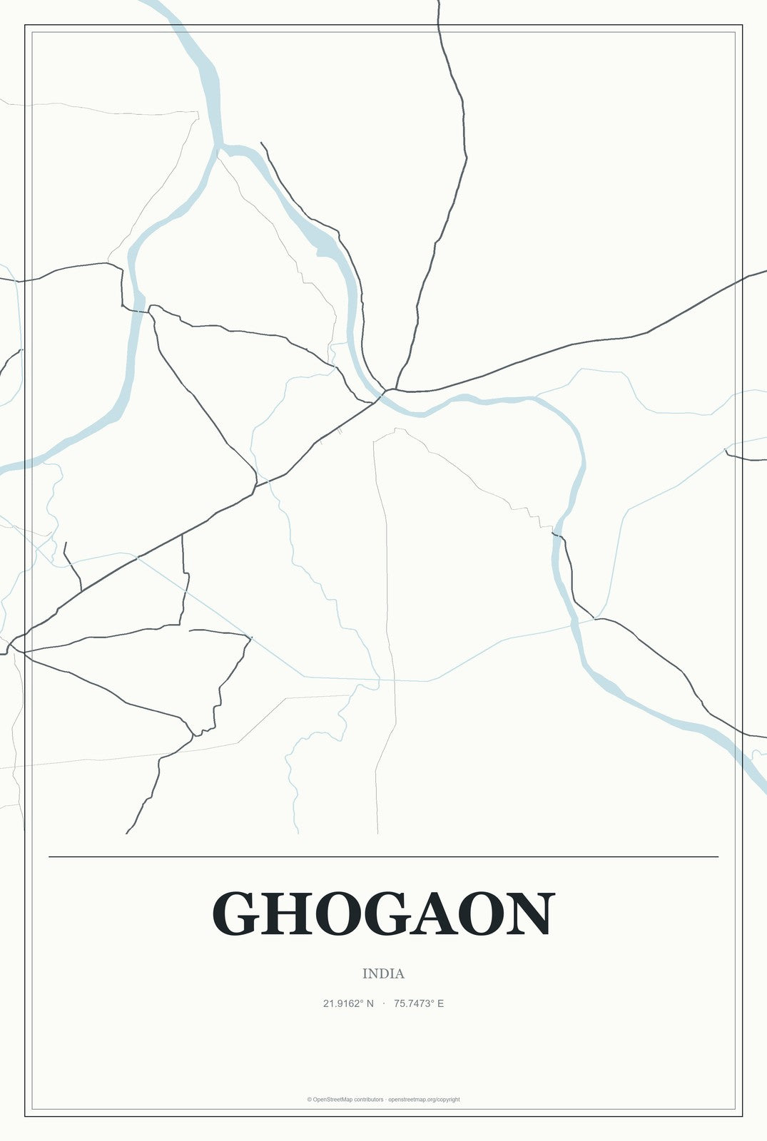 Ghogaon, India City Map Aluminum Sign in Gallery Air style