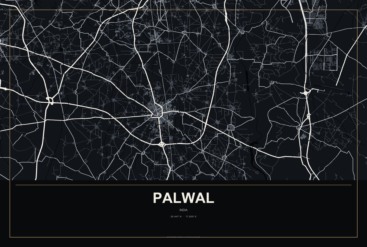 Palwal, India City Map Aluminum Sign in Metropolitan Noir style