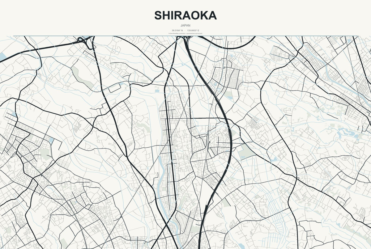 Shiraoka, Japan City Map Aluminum Sign in Headline Atlas style