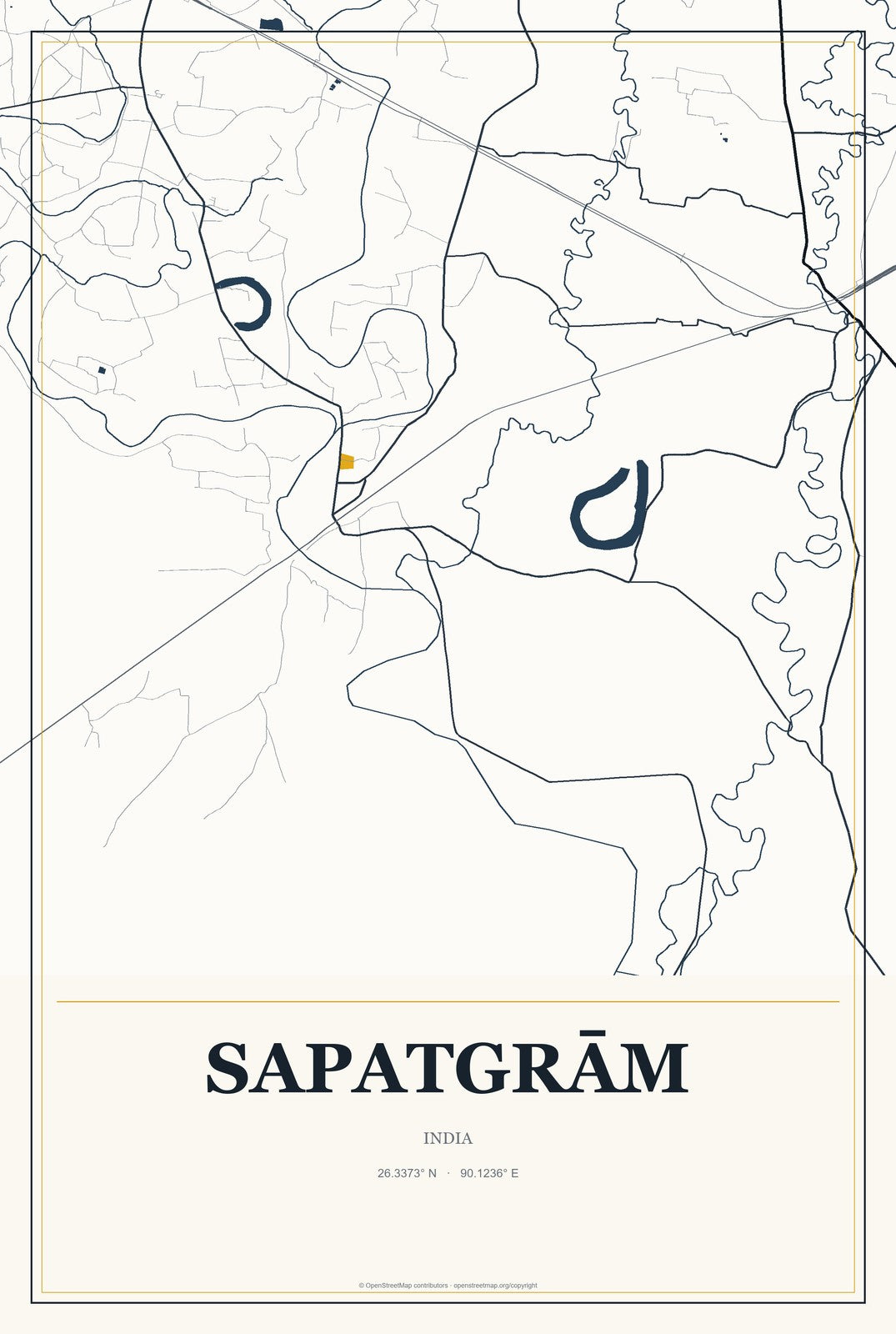 Sapatgrām, India City Map Aluminum Sign in Citrine Modern style