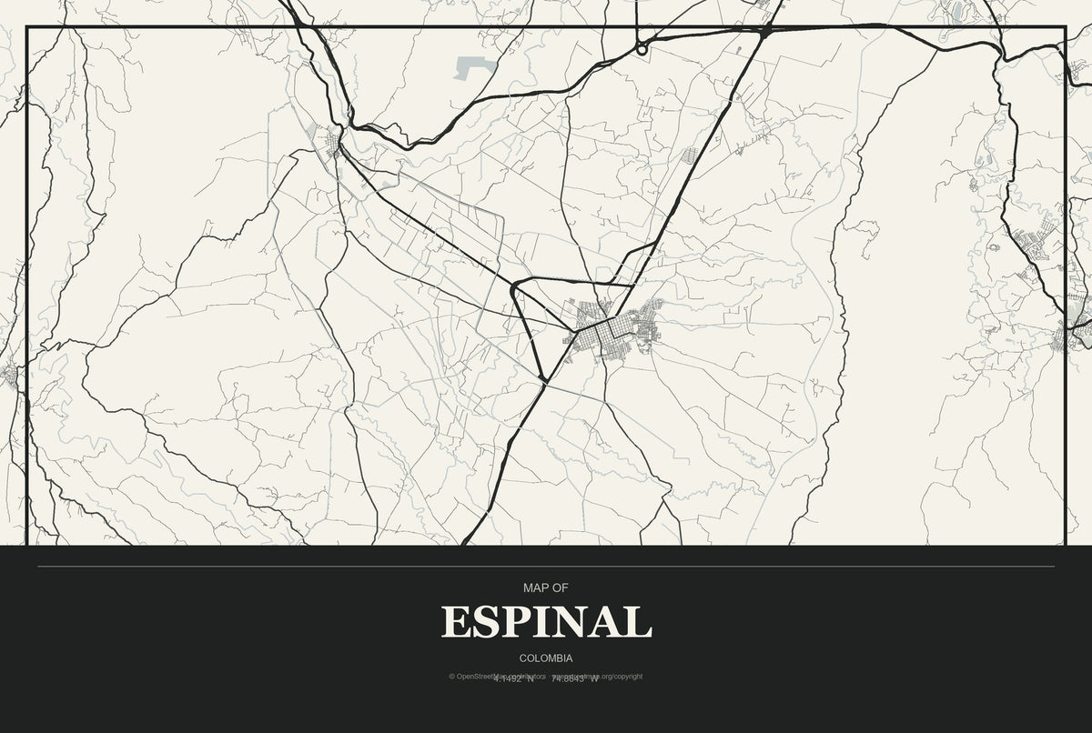 Espinal, Colombia City Map Aluminum Sign in Museum Plaque style