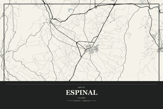 Espinal, Colombia City Map Aluminum Sign in Museum Plaque style