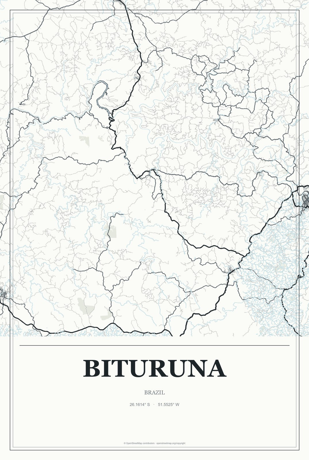 Bituruna, Brazil City Map Aluminum Sign in Gallery Air style