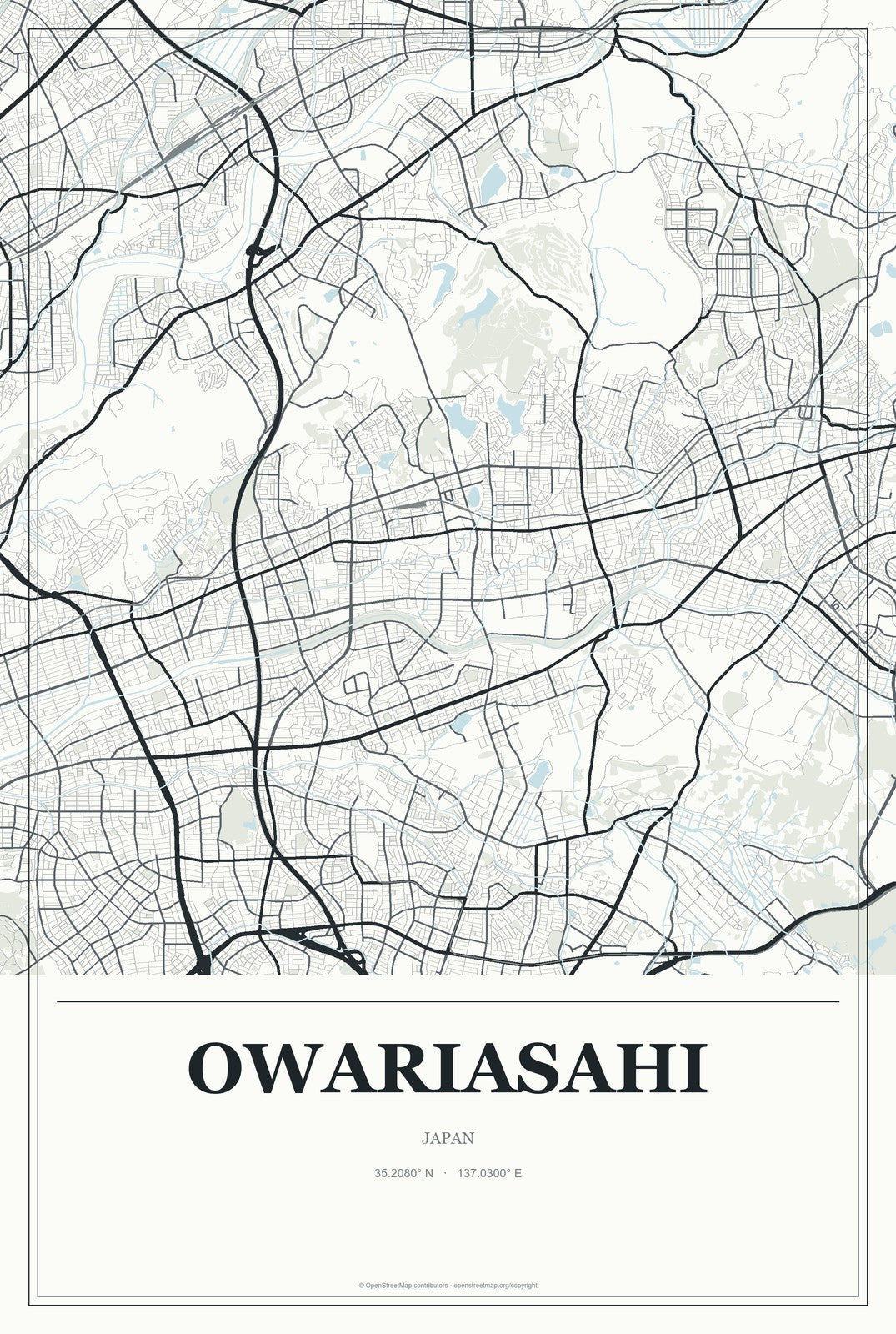 Owariasahi, Japan City Map Aluminum Sign in Gallery Air style