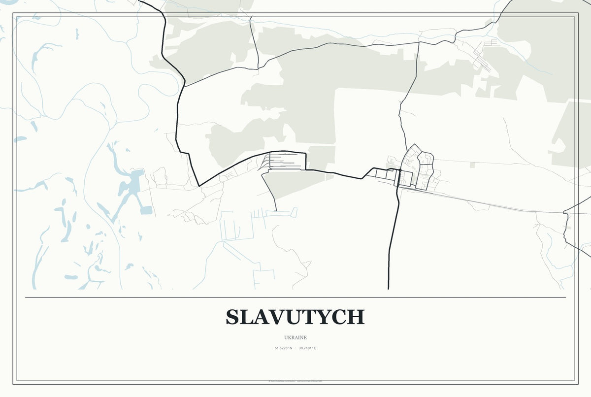 Slavutych, Ukraine City Map Aluminum Sign in Gallery Air style