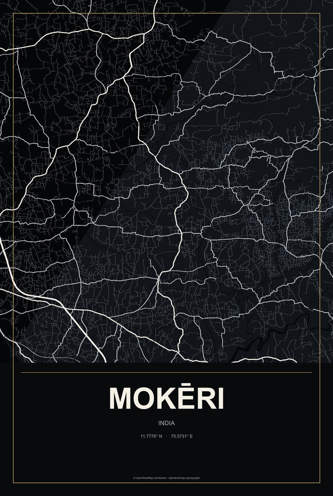 Mokēri, India City Map Aluminum Sign in Metropolitan Noir style