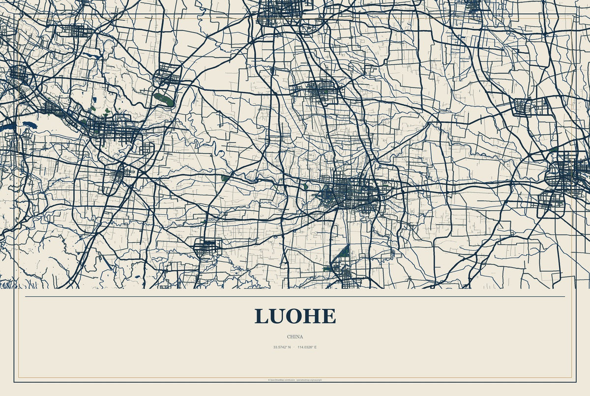 Luohe, China City Map Aluminum Sign in Coastal Cutout style
