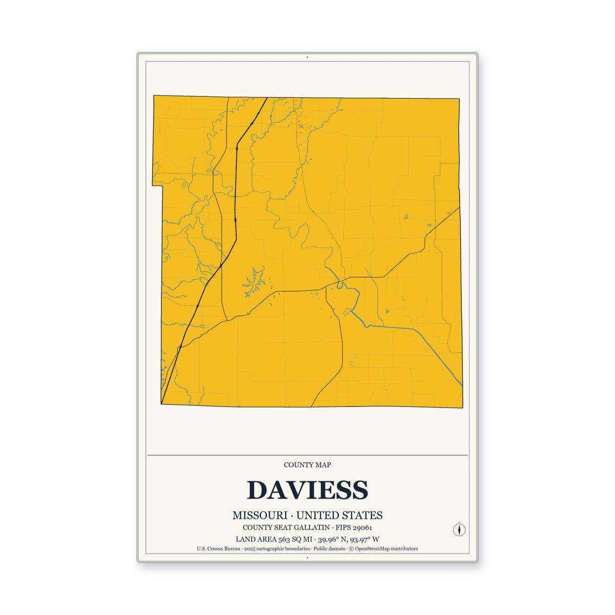 Daviess County, Missouri Map Aluminum Sign in Citrine Modern style