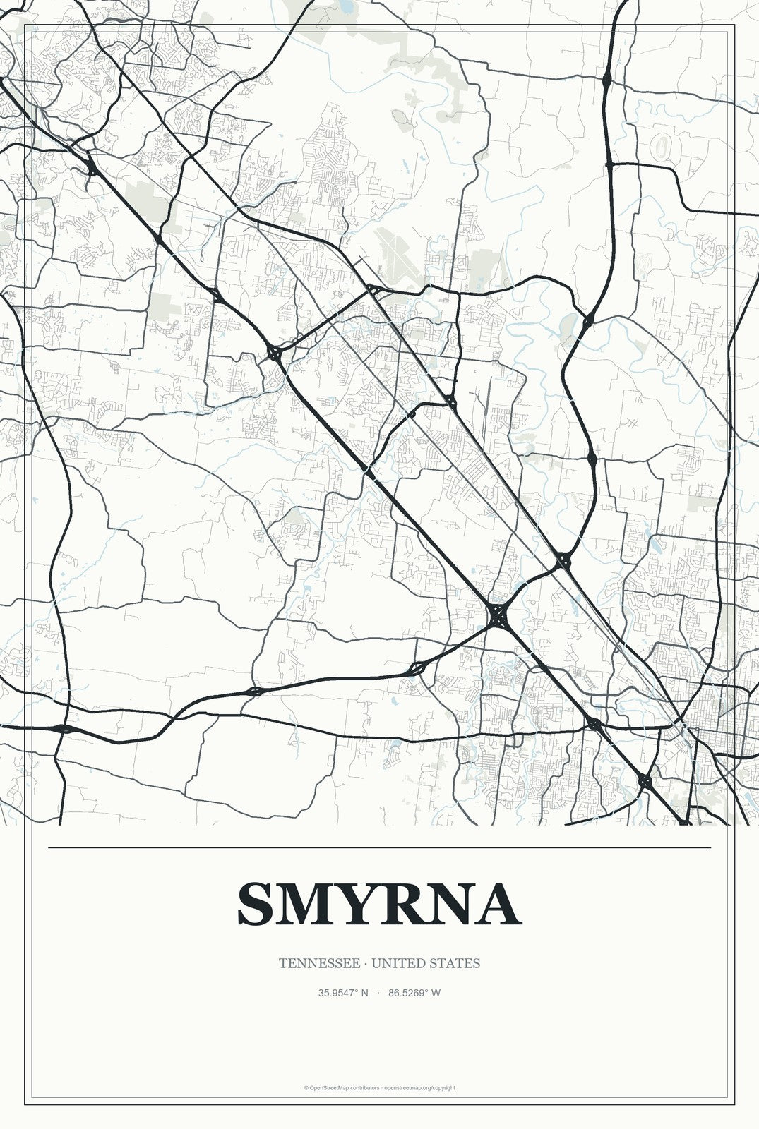 Smyrna, Tennessee City Map Aluminum Sign in Gallery Air style