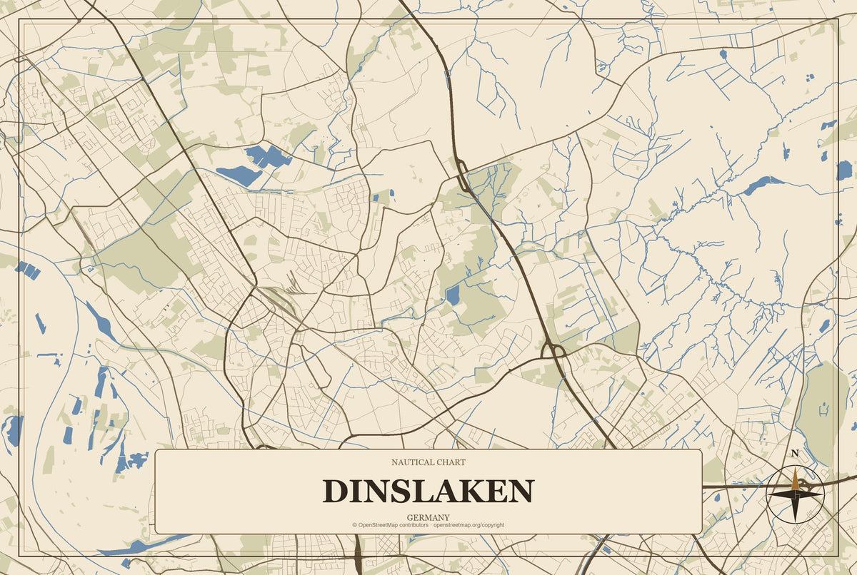 Dinslaken, Germany City Map Aluminum Sign in Heritage Nautical style