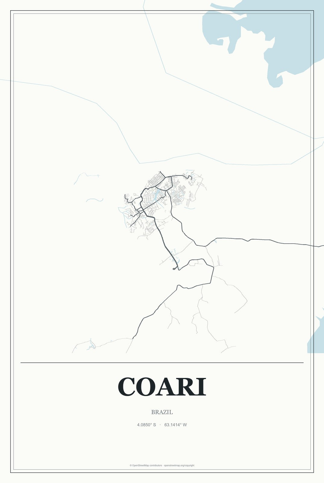 Coari, Brazil City Map Aluminum Sign in Gallery Air style