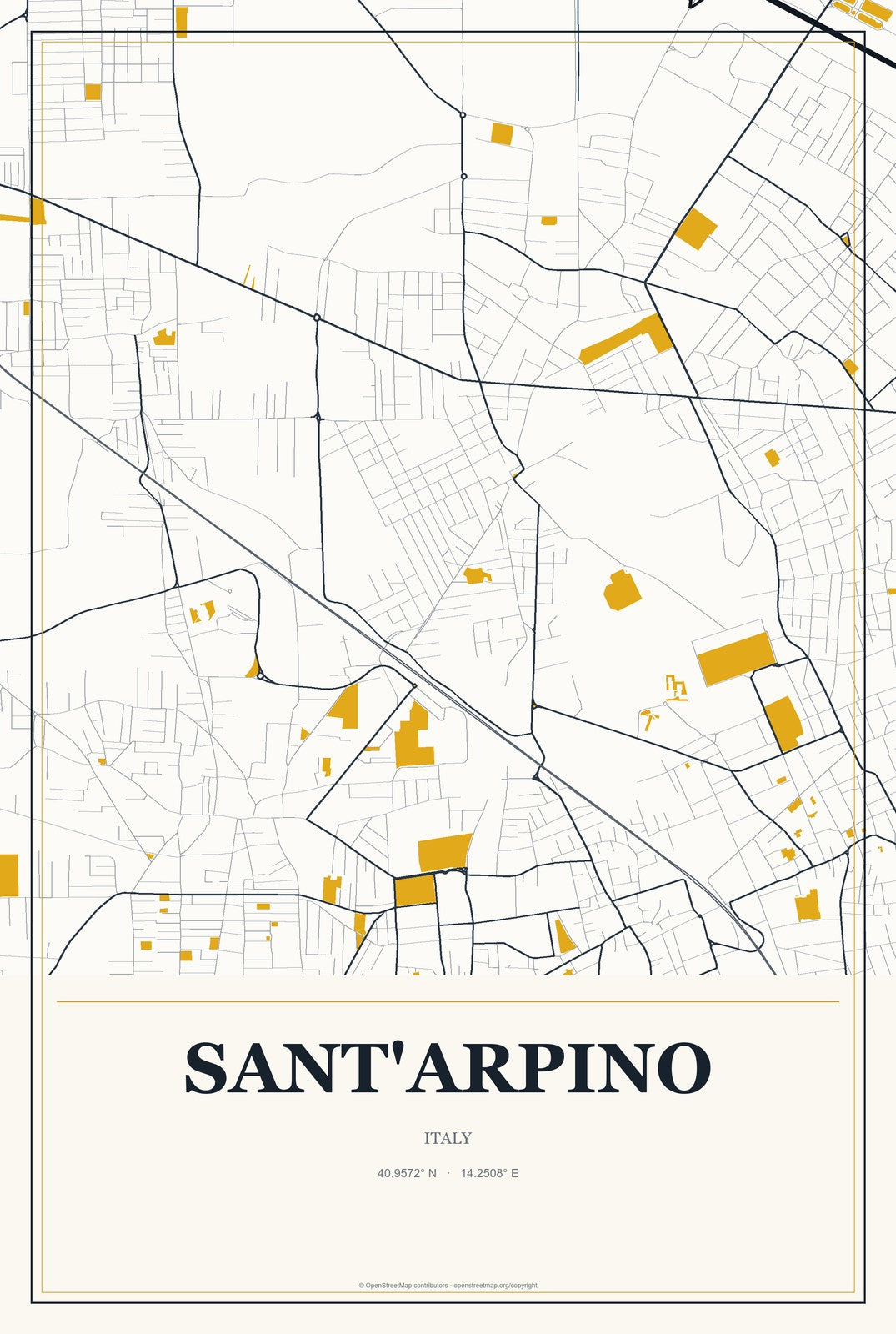 Sant'Arpino, Italy City Map Aluminum Sign in Citrine Modern style