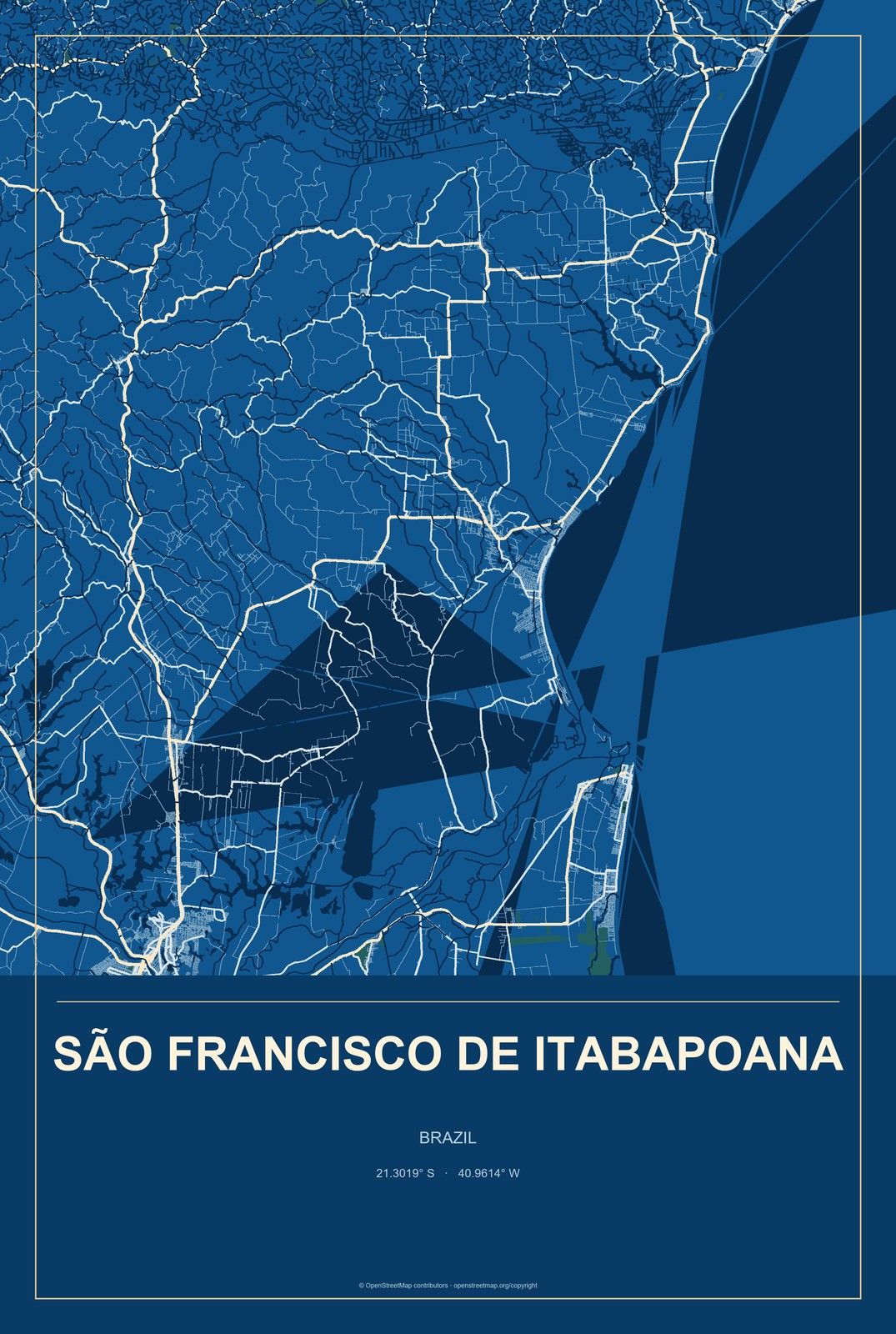 São Francisco de Itabapoana, Brazil City Map Aluminum Sign in Harbor Cobalt style