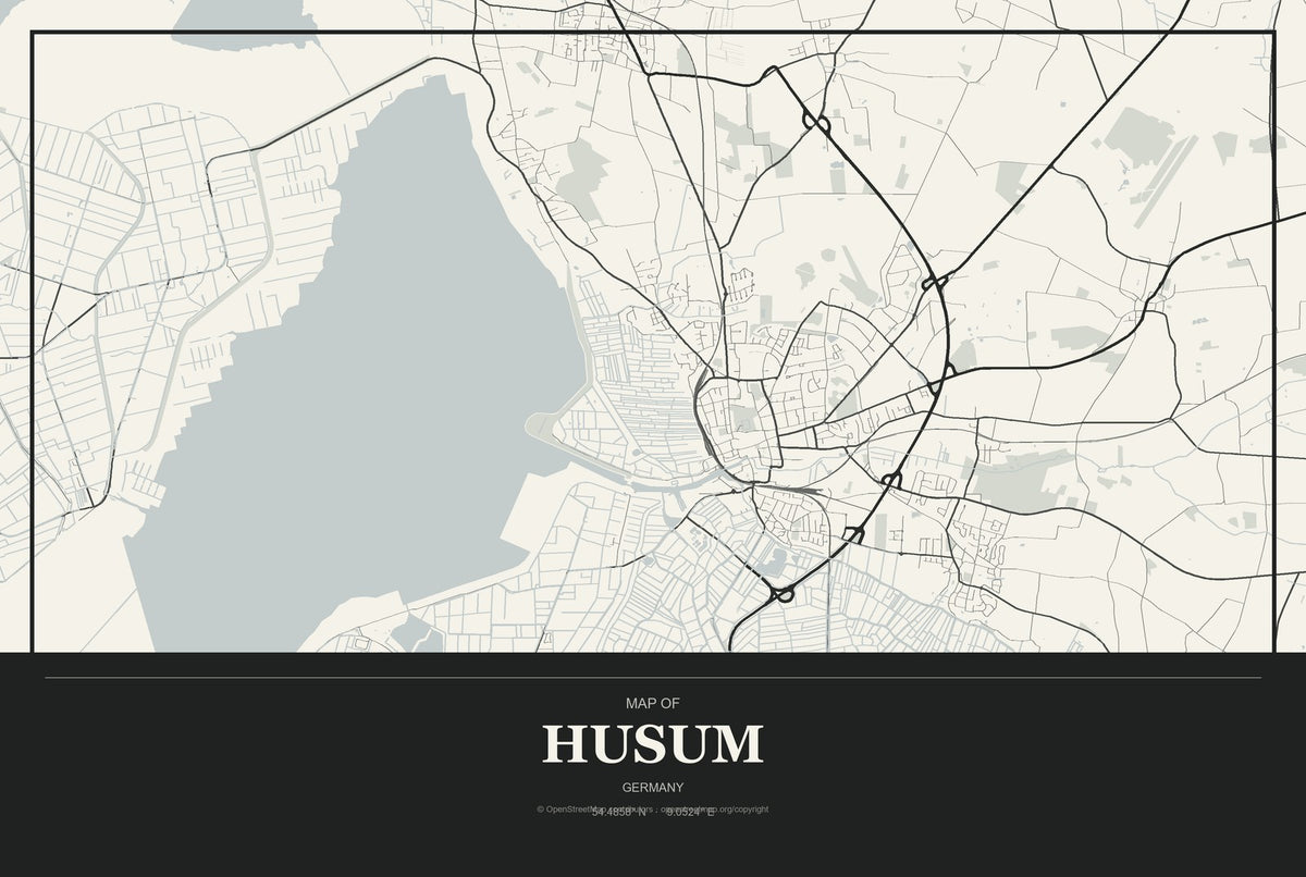 Husum, Germany City Map Aluminum Sign in Museum Plaque style