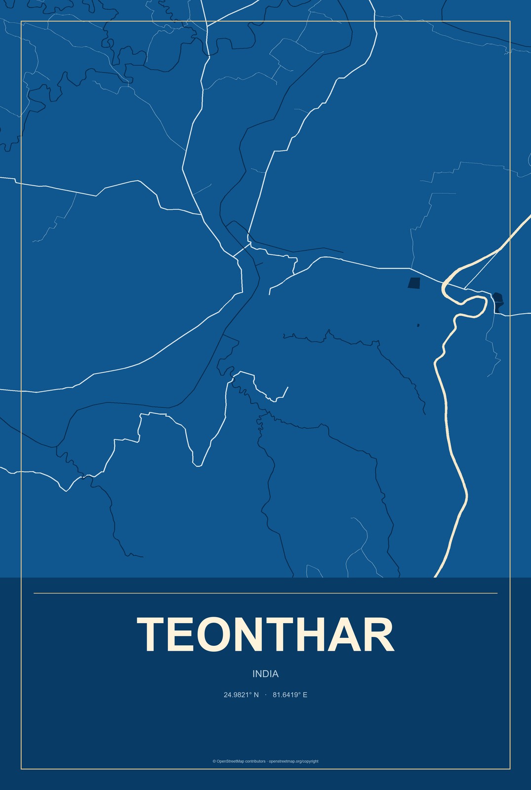 Teonthar, India City Map Aluminum Sign in Harbor Cobalt style