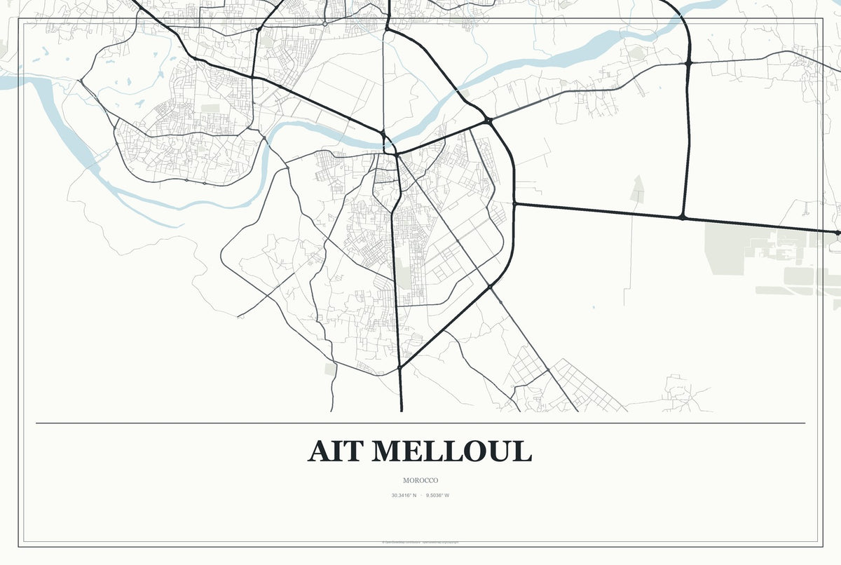 Ait Melloul, Morocco City Map Aluminum Sign in Gallery Air style