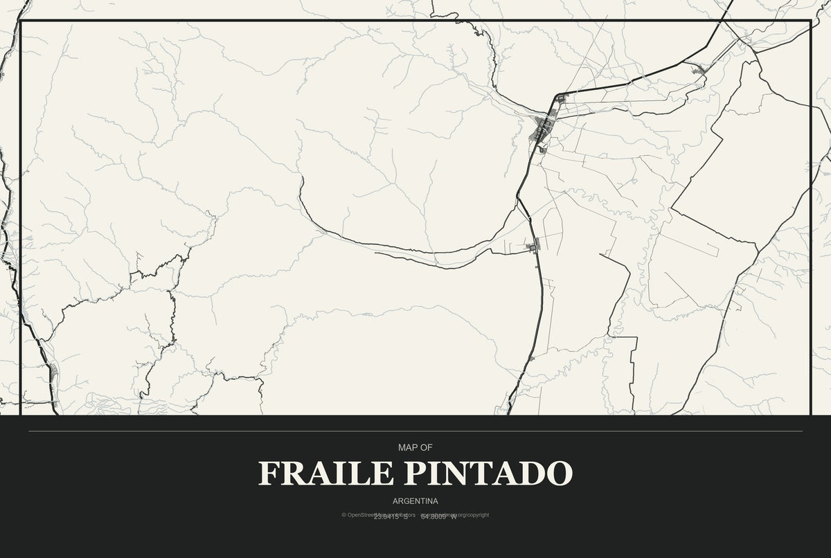 Fraile Pintado, Argentina City Map Aluminum Sign in Museum Plaque style