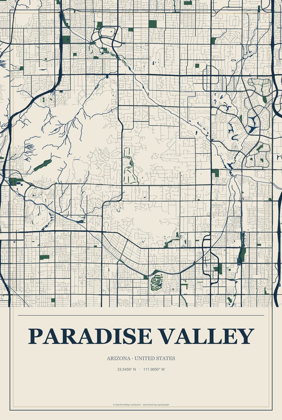 Paradise Valley, Arizona City Map Aluminum Sign in Coastal Cutout style