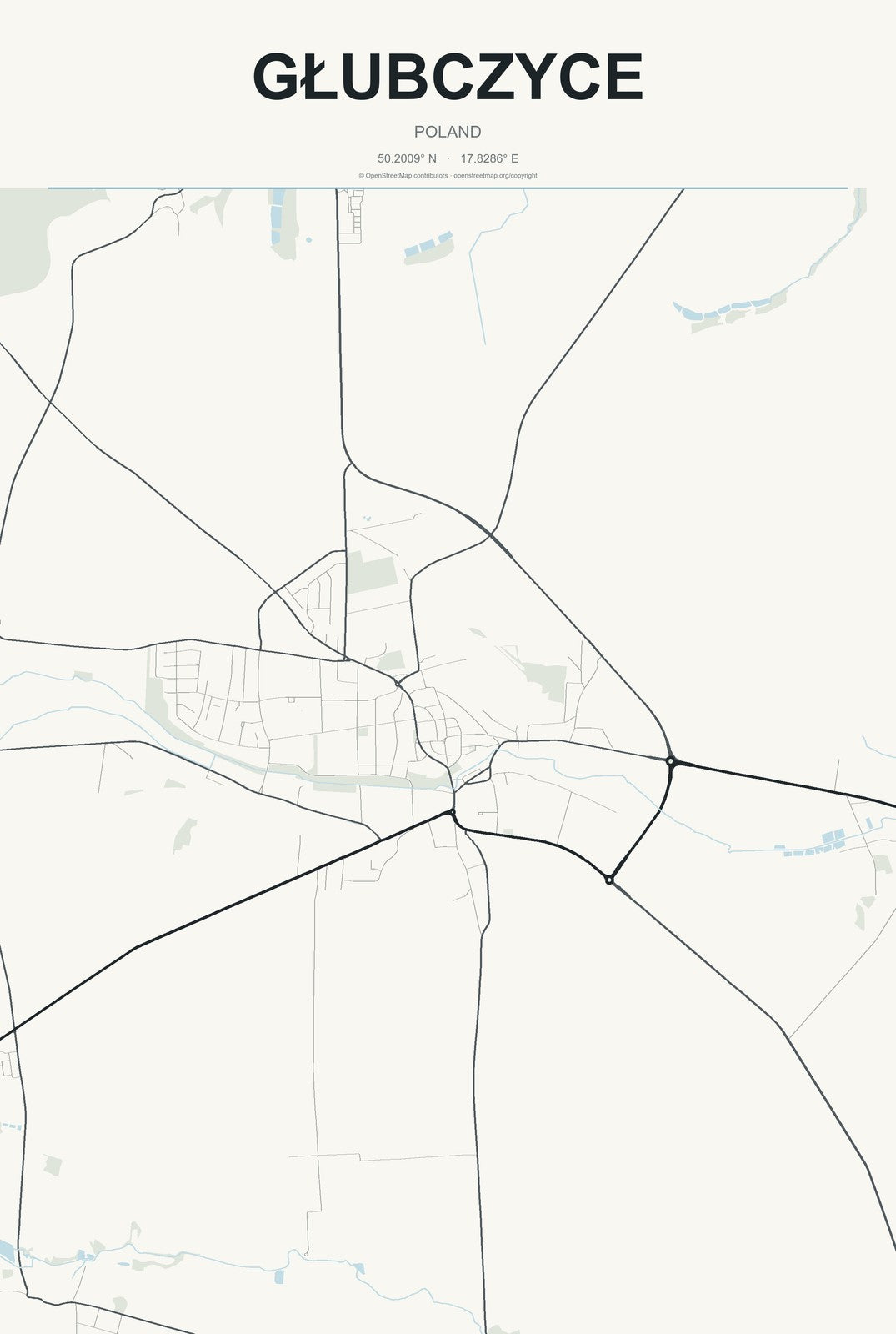 Głubczyce, Poland City Map Aluminum Sign in Headline Atlas style