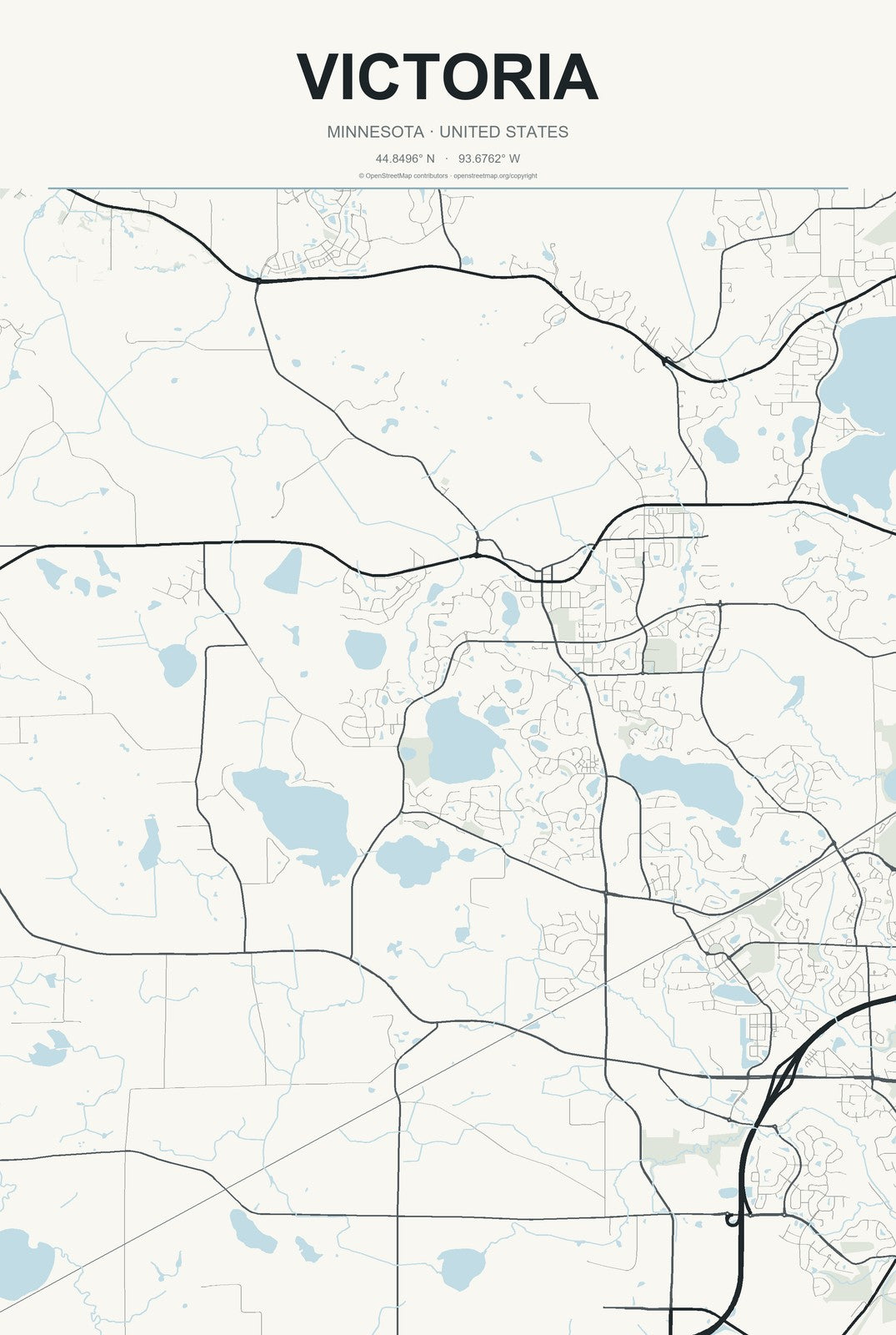 Victoria, Minnesota City Map Aluminum Sign in Headline Atlas style
