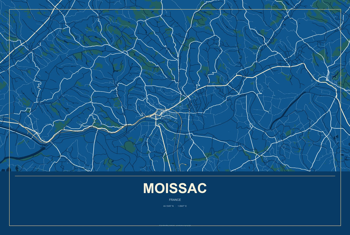 Moissac, France City Map Aluminum Sign in Harbor Cobalt style