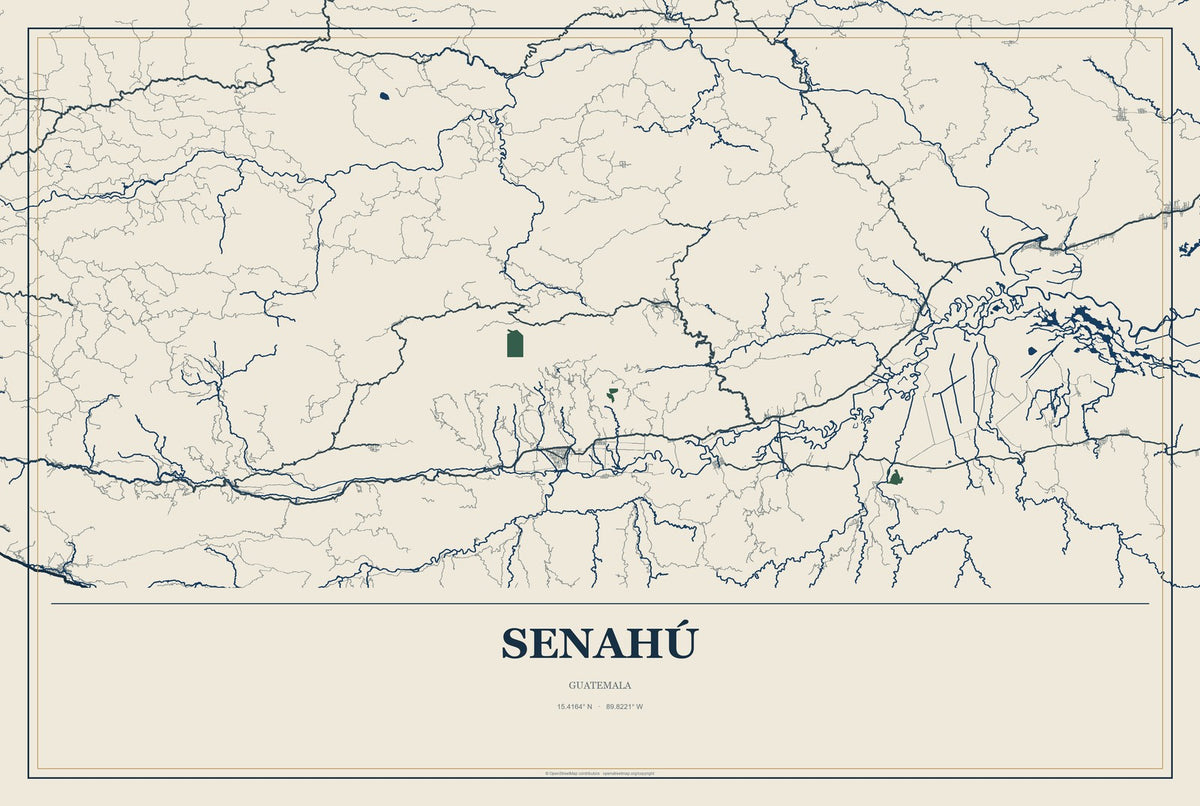 Senahú, Guatemala City Map Aluminum Sign in Coastal Cutout style