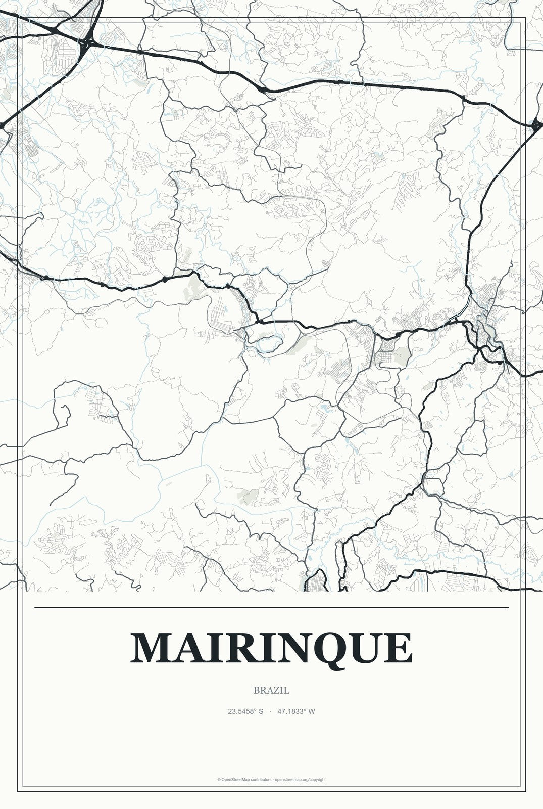 Mairinque, Brazil City Map Aluminum Sign in Gallery Air style