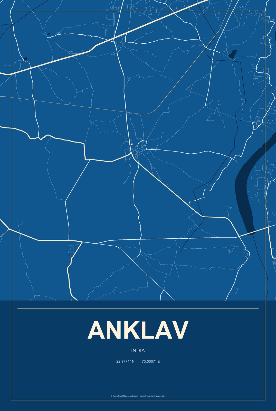 Anklav, India City Map Aluminum Sign in Harbor Cobalt style