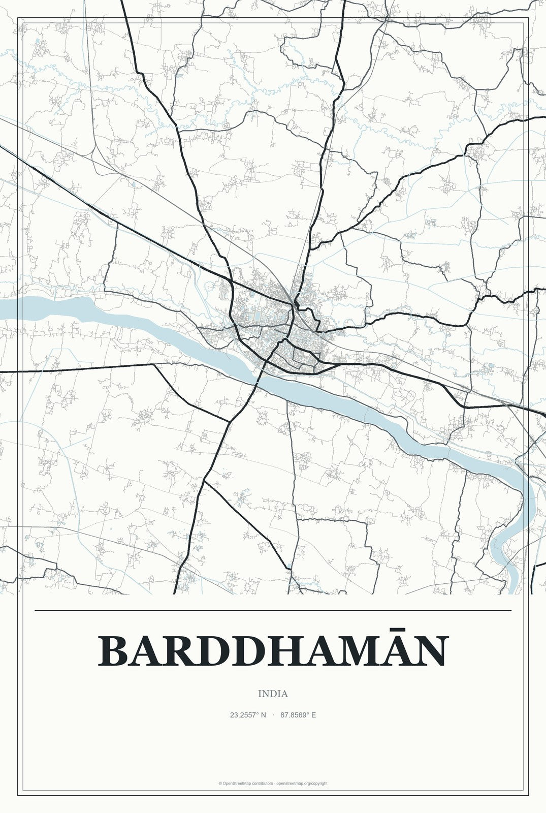 Barddhamān, India City Map Aluminum Sign in Gallery Air style