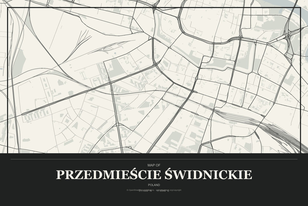 Przedmieście Świdnickie, Poland City Map Aluminum Sign in Museum Plaque style