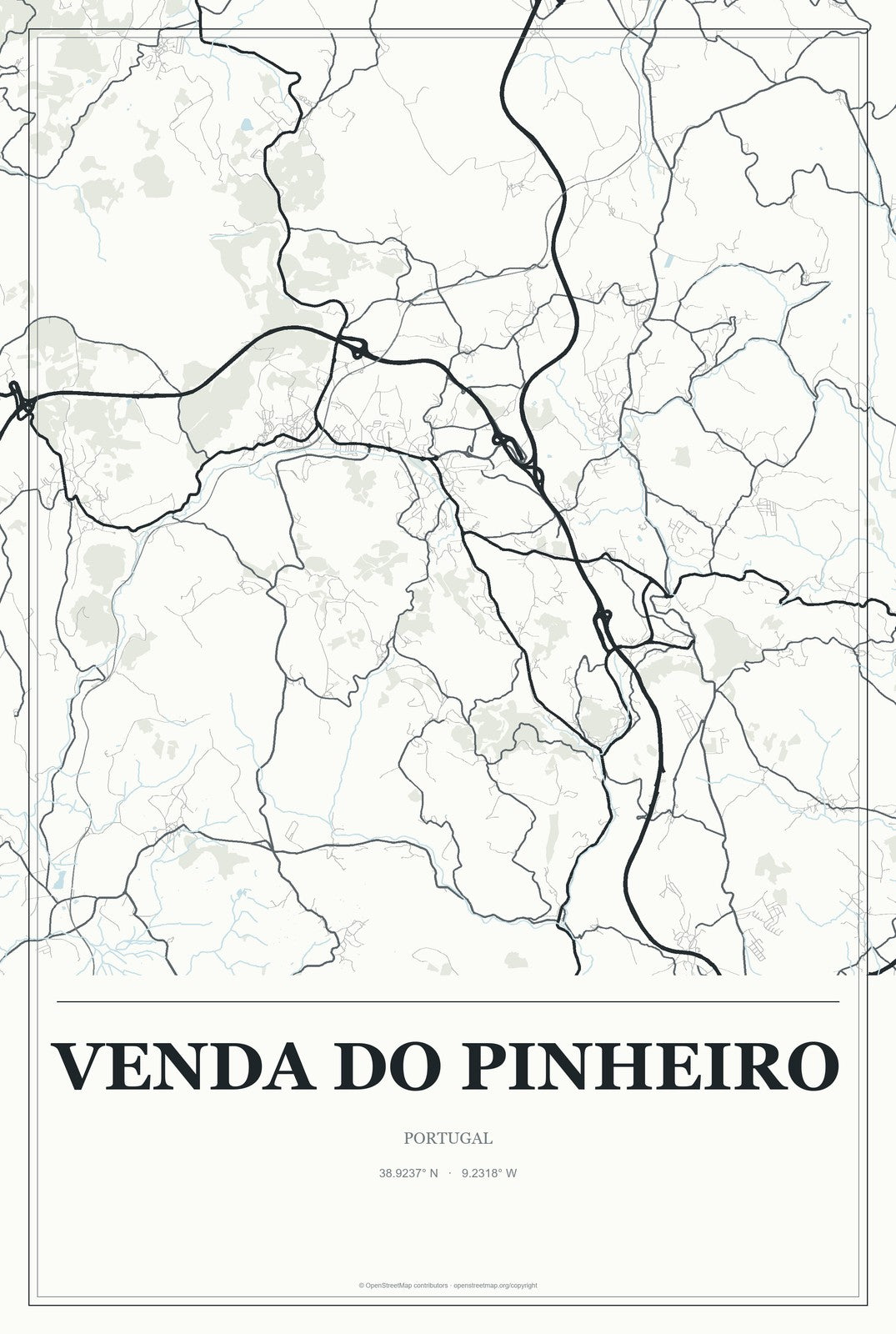 Venda do Pinheiro, Portugal City Map Aluminum Sign in Gallery Air style