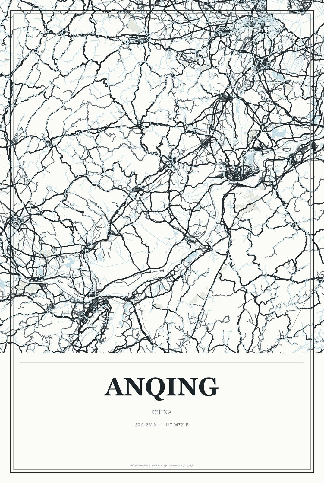 Anqing, China City Map Aluminum Sign in Gallery Air style