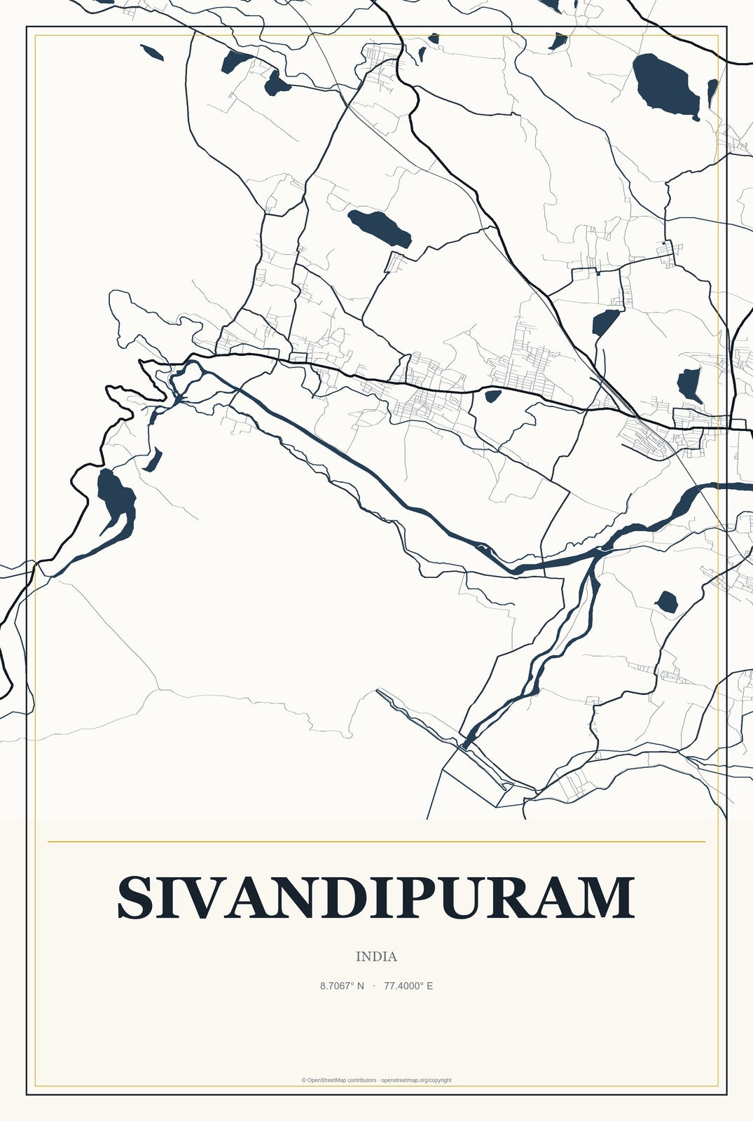 Sivandipuram, India City Map Aluminum Sign in Citrine Modern style
