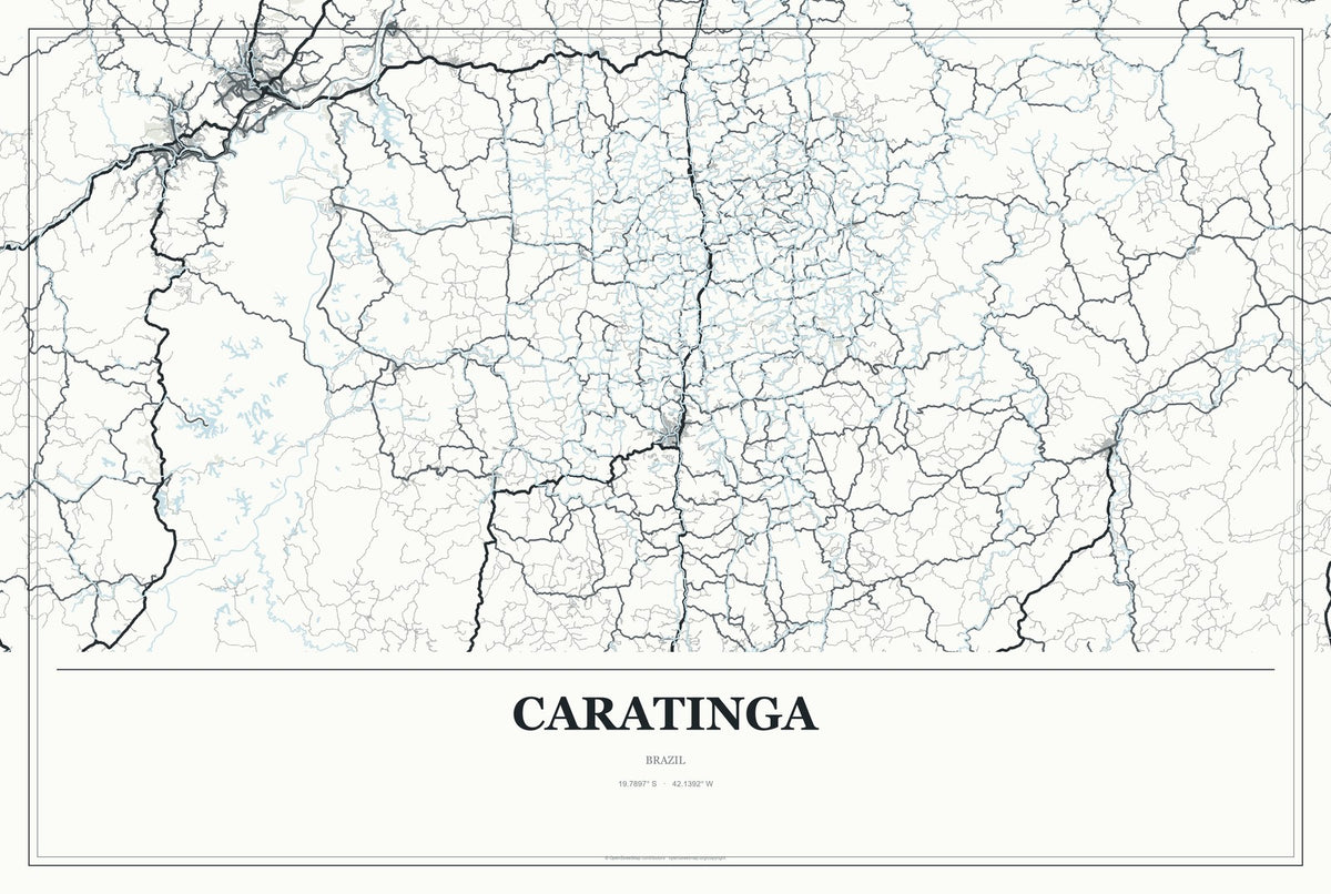Caratinga, Brazil City Map Aluminum Sign in Gallery Air style