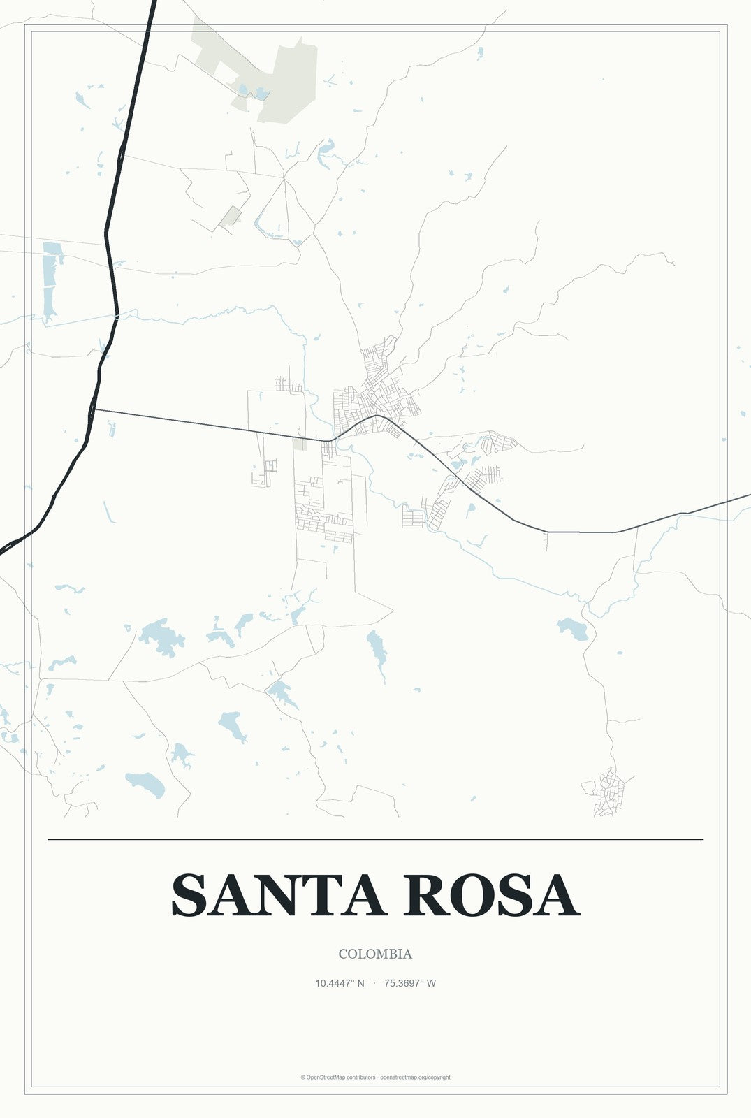 Santa Rosa, Colombia City Map Aluminum Sign in Gallery Air style