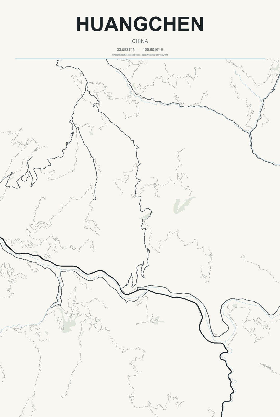 Huangchen, China City Map Aluminum Sign in Headline Atlas style