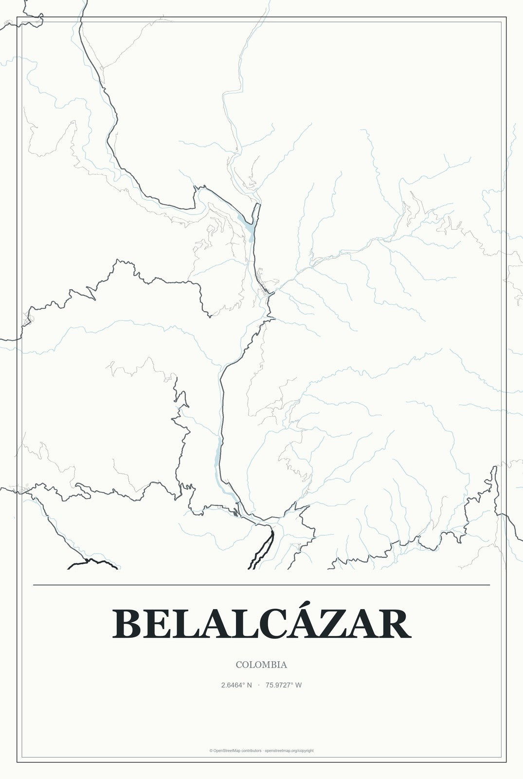 Belalcázar, Colombia City Map Aluminum Sign in Gallery Air style