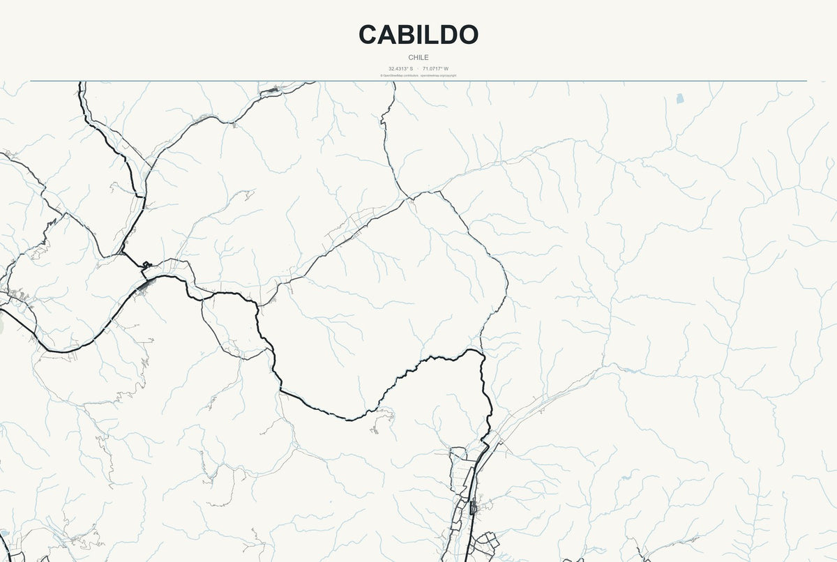 Cabildo, Chile City Map Aluminum Sign in Headline Atlas style