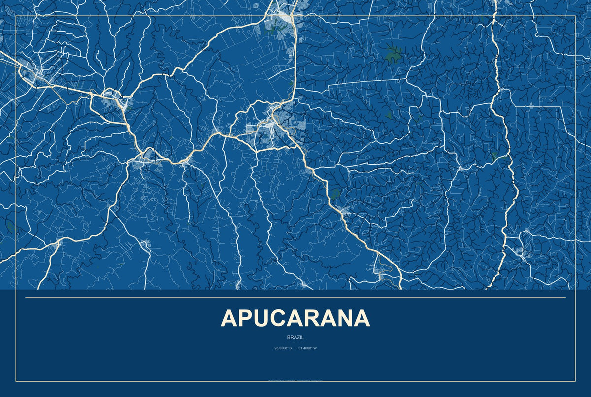 Apucarana, Brazil City Map Aluminum Sign in Harbor Cobalt style