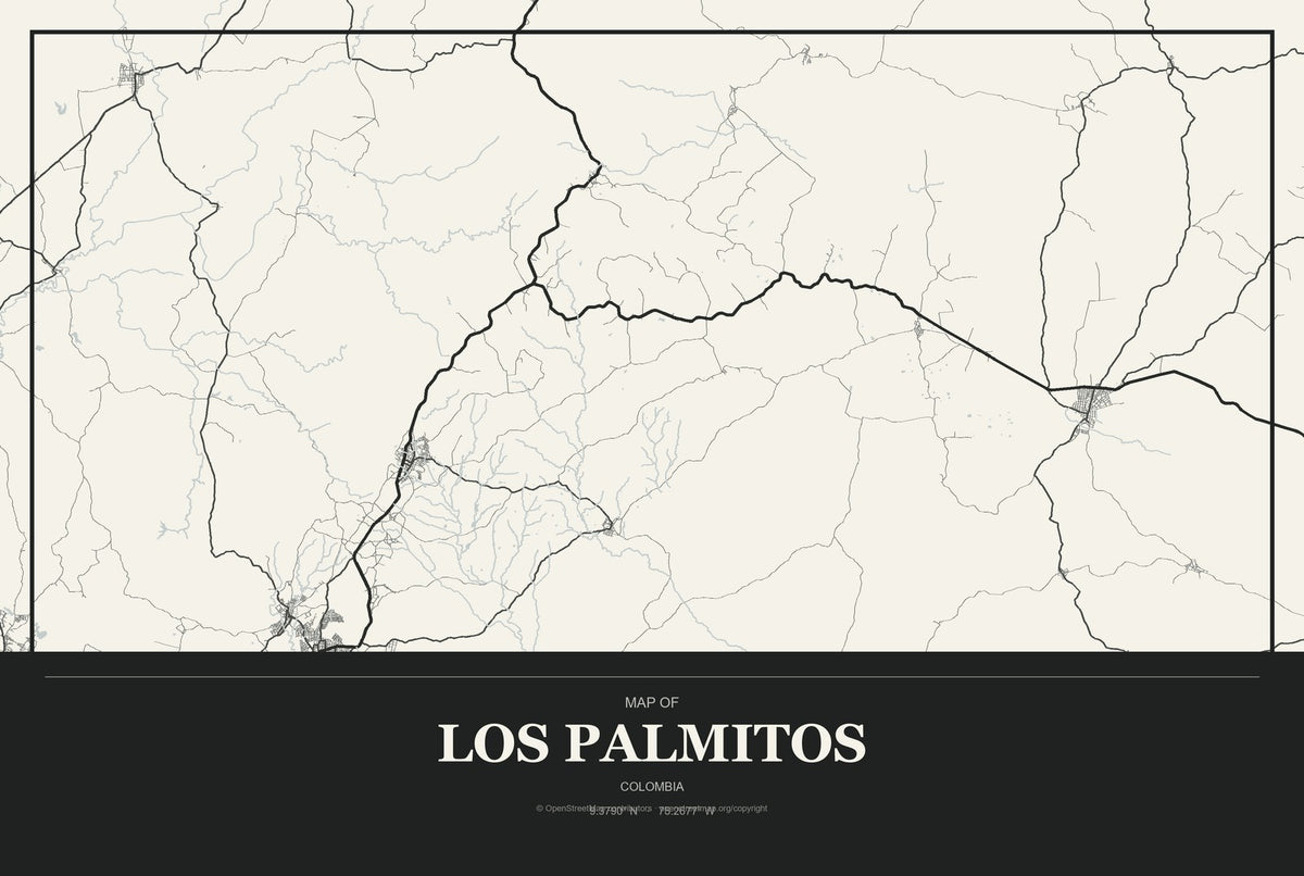 Los Palmitos, Colombia City Map Aluminum Sign in Museum Plaque style