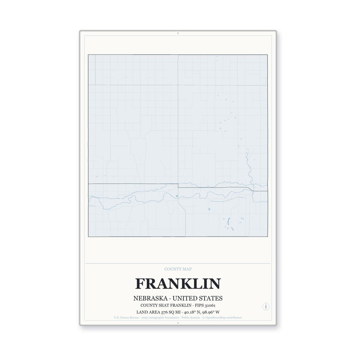 Franklin County, Nebraska Map Aluminum Sign in Gallery Air style