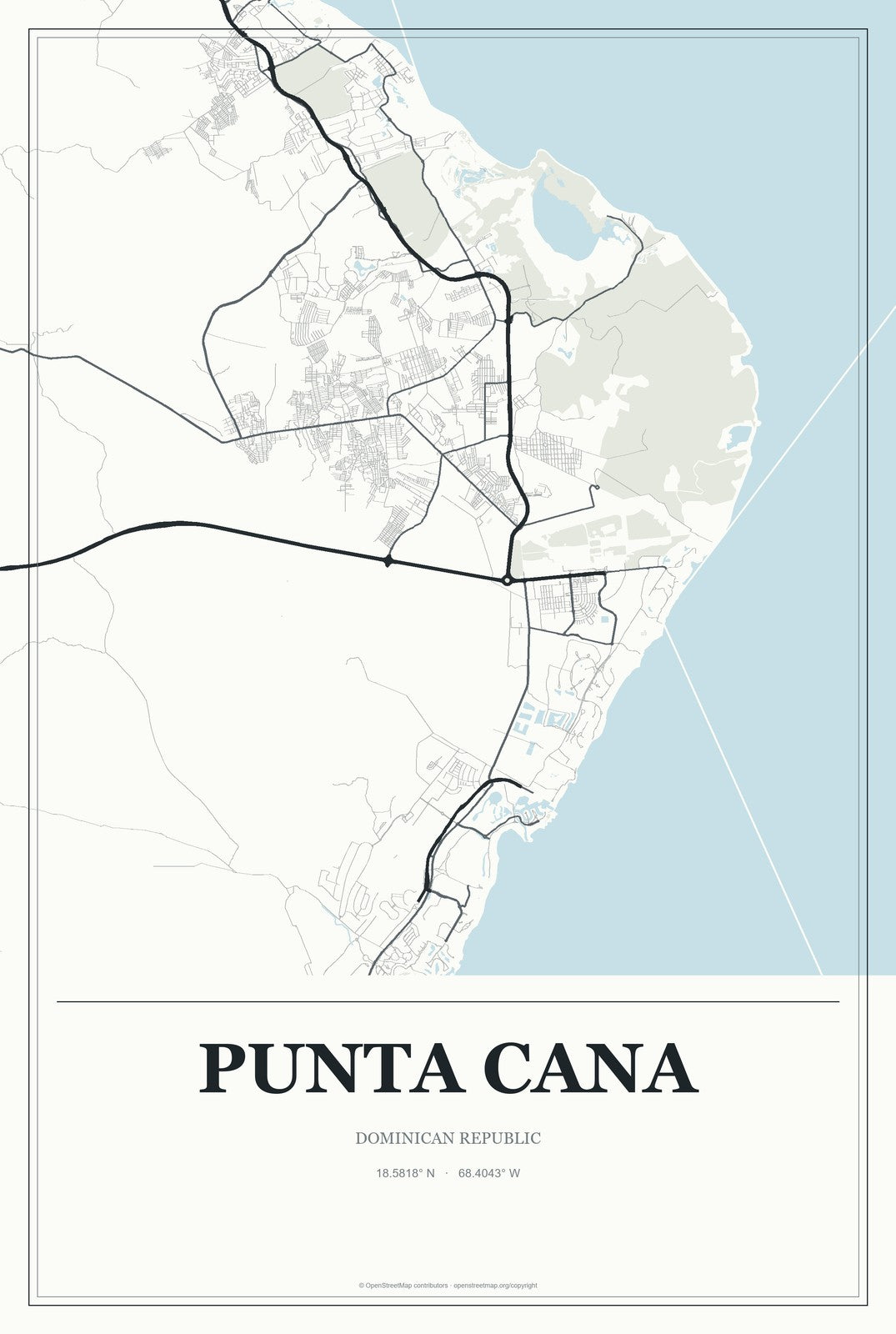 Punta Cana, Dominican Republic City Map Aluminum Sign in Gallery Air style